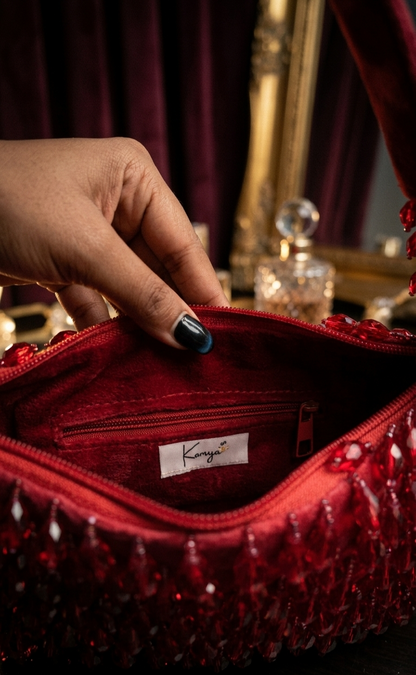 Crystal Cascade Half-moon Bag RED