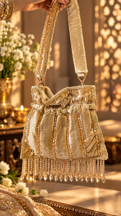 Gold Crystal Cascade Mini Potli Bag