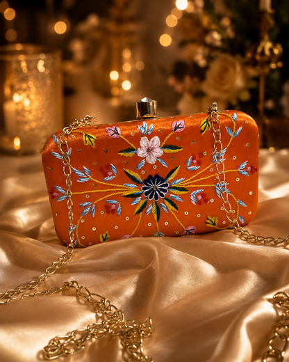 Amber Bloom Embroidered Clutch