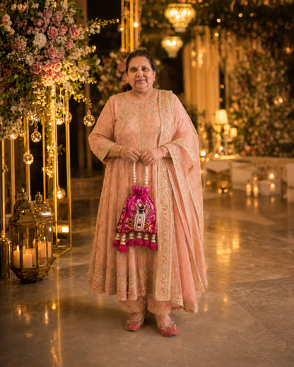 Rani Pink Shreenathji Embroidered Potli