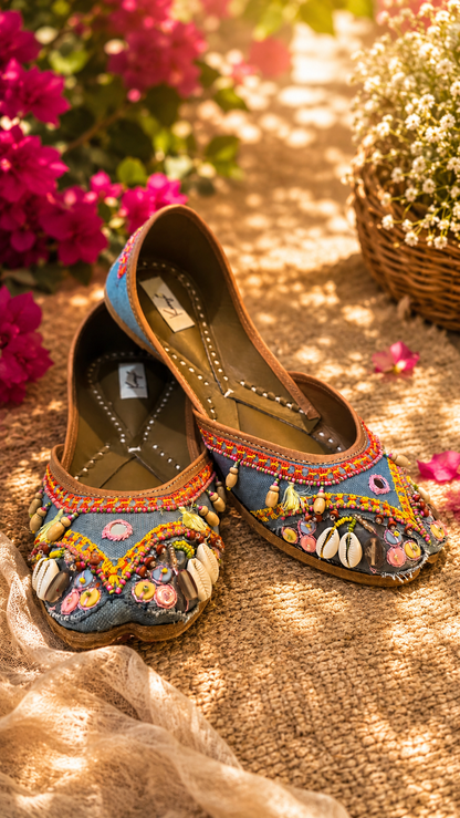Boho Shell Embellished Handcrafted Jutti
