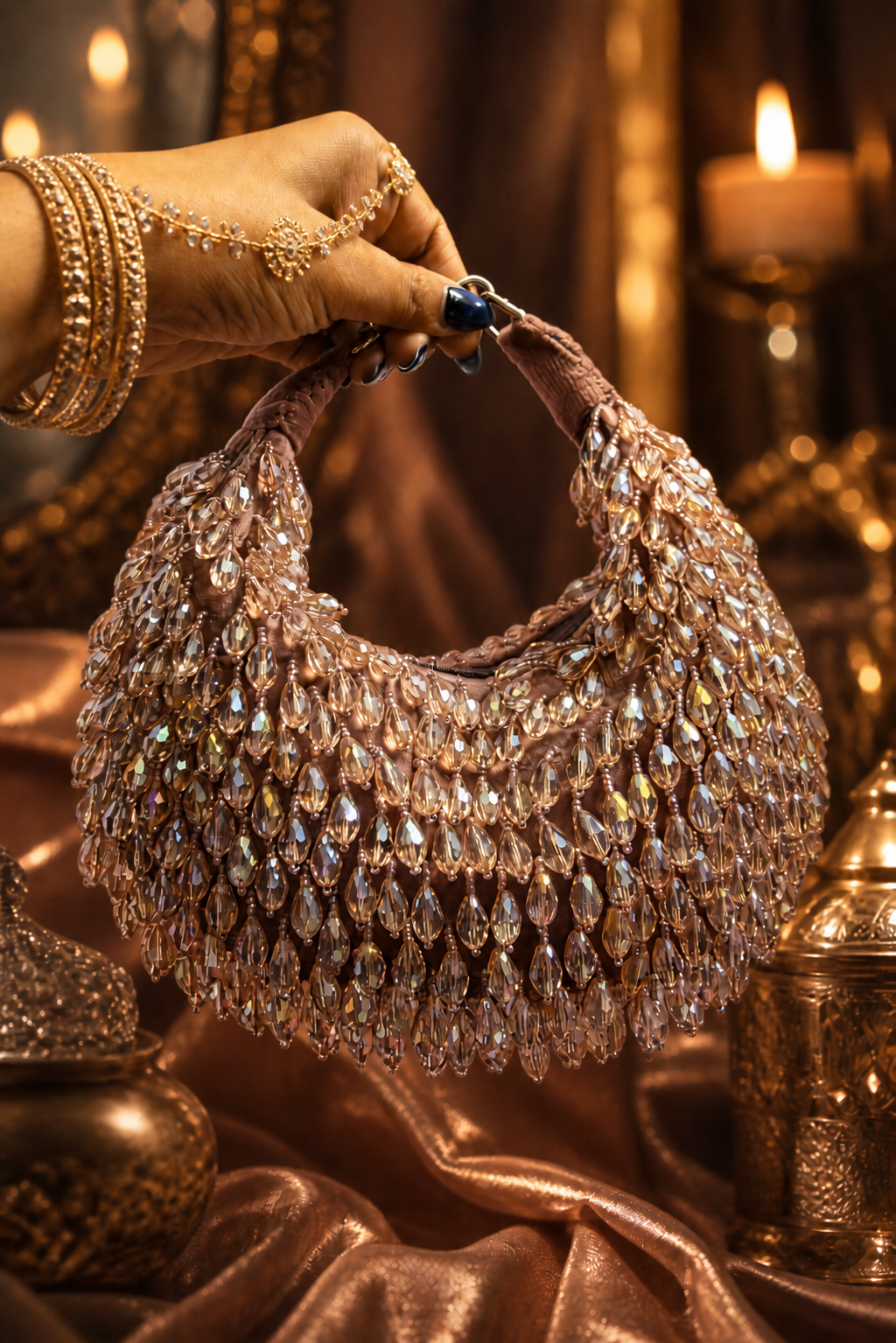 Crystal Cascade Half-moon Bag ROSE-GOLD