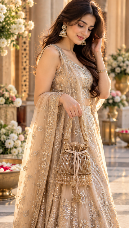 Champagne Crystal Cascade Mini Potli Bag