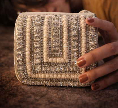 Embellished nude-toned Crystal Statement Bag