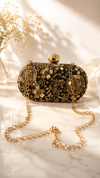Golden Bloom Embellished Evening Clutch