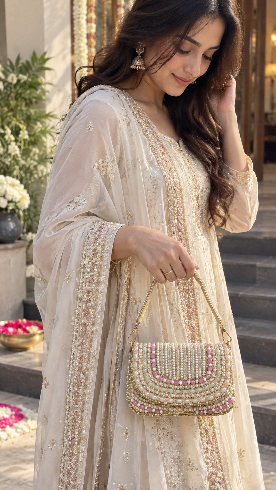 Pastel Pearl & Beaded Embellished Handbag
