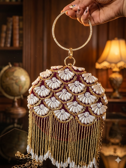 Pearl Round Clutch with tassels