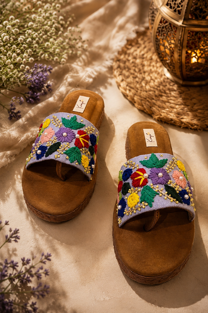 Lavender Bloom Embroidered Slides
