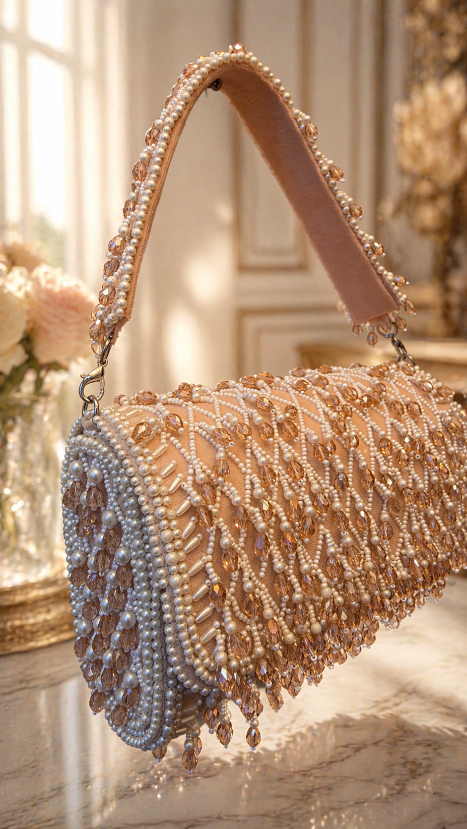 Champagne Pearl Embellished Bag