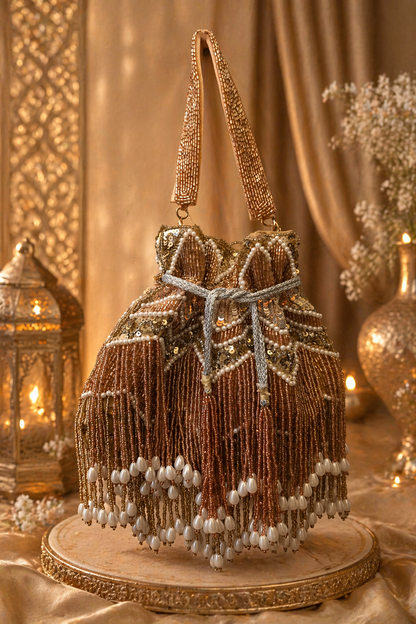 Rose Gold Pearl Embellished Potli Bag