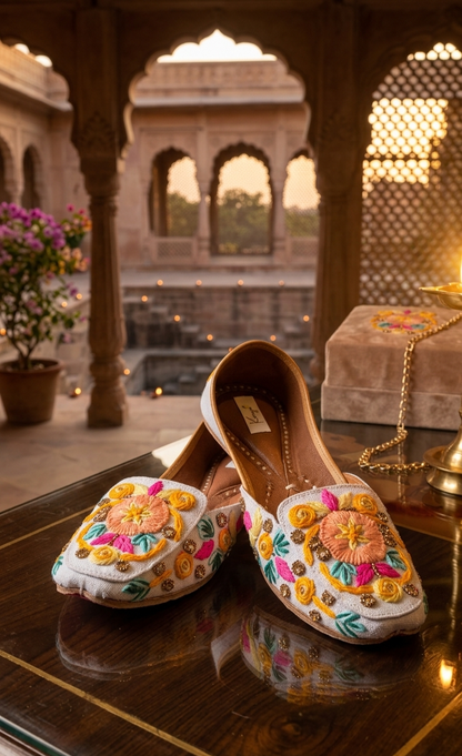 White Garden Bloom Jutti & Clutch Combo