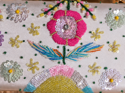 White floral pastel embroidery Clutch