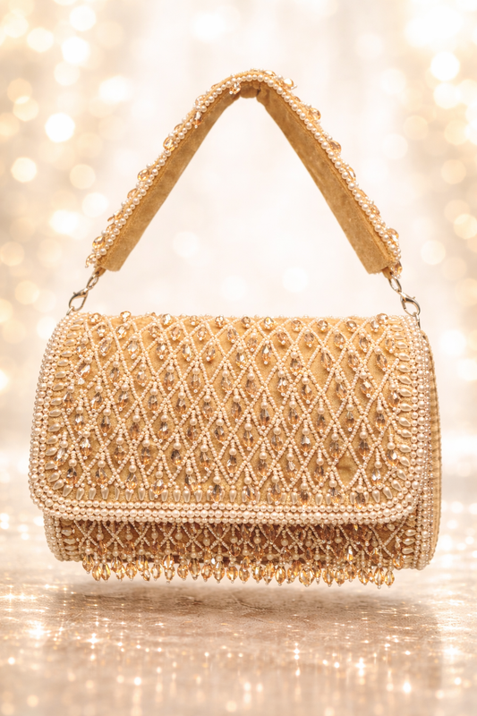 Nude Pearl Crystal Embellished Bag