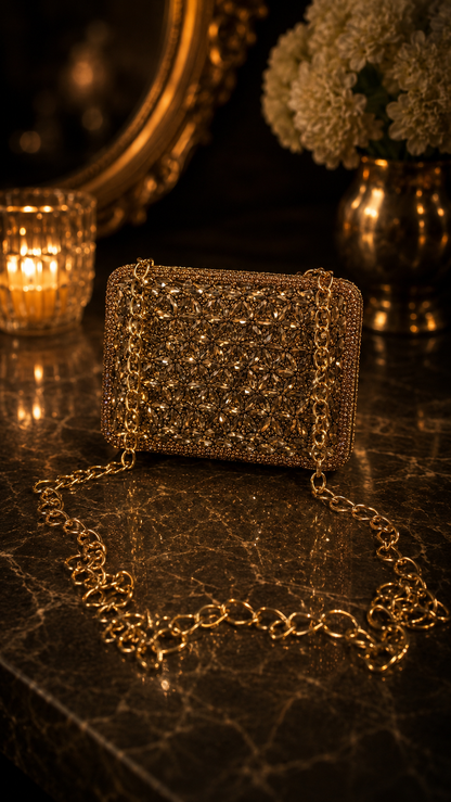 Antique Bronze Crystal Mini Clutch