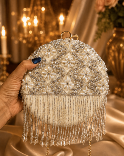 Embroidered Round Clutch with tassels