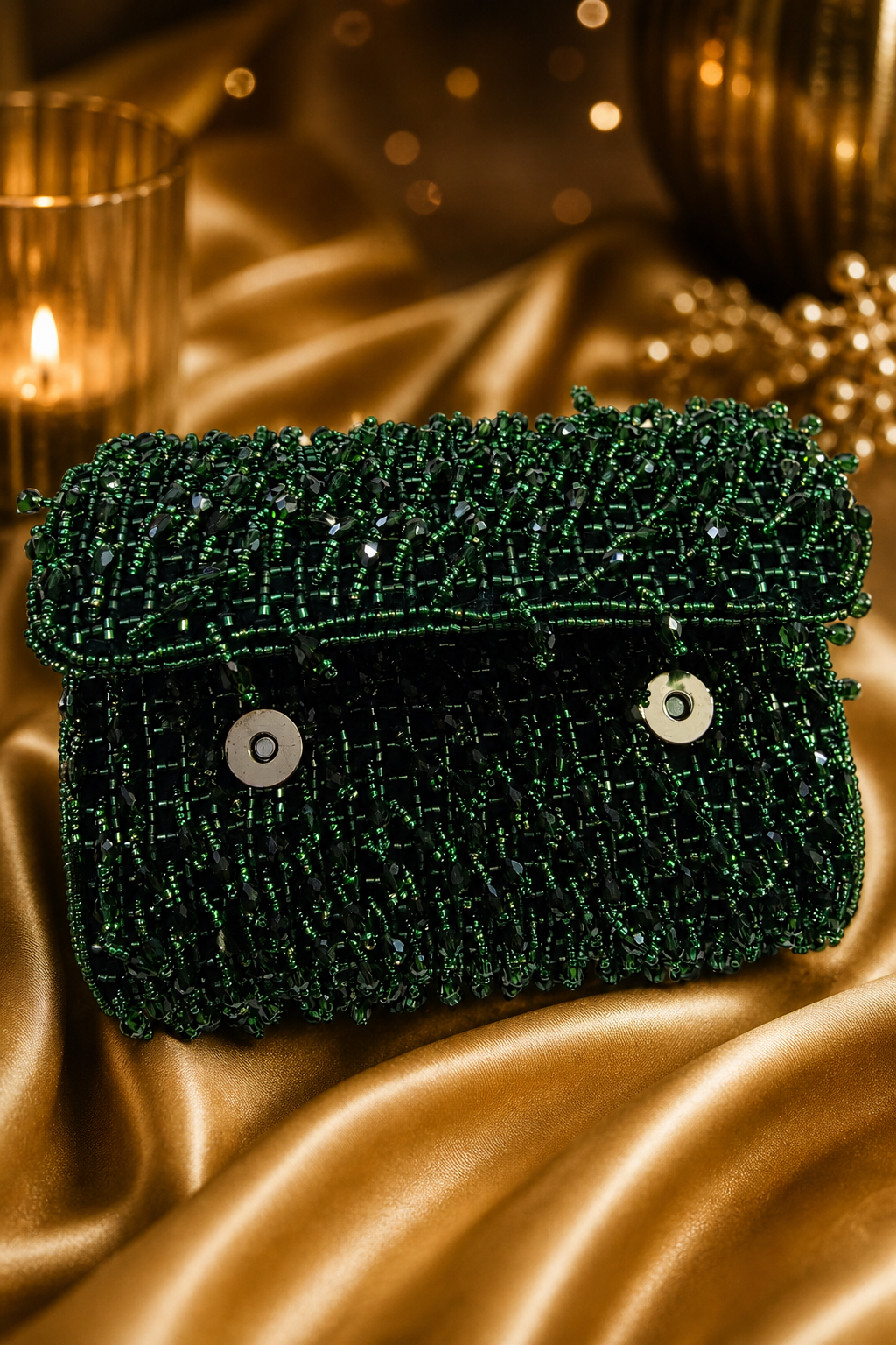 Green Emerald Beaded Shoulder Bag