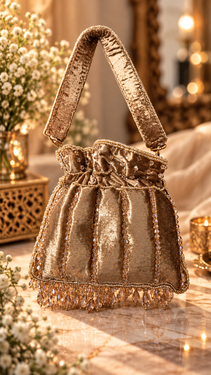 Champagne Crystal Cascade Mini Potli Bag
