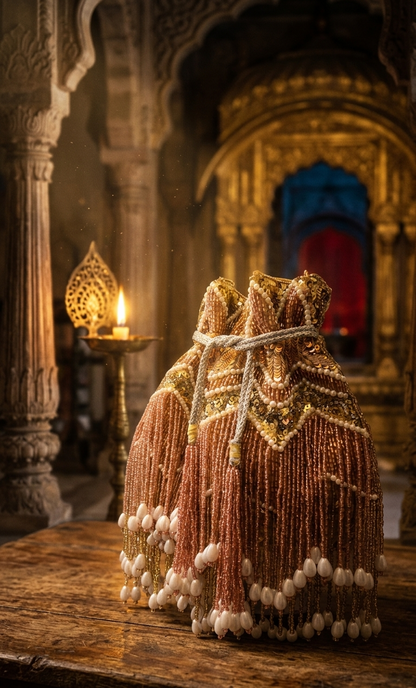 Rose Gold Pearl Embellished Potli Bag