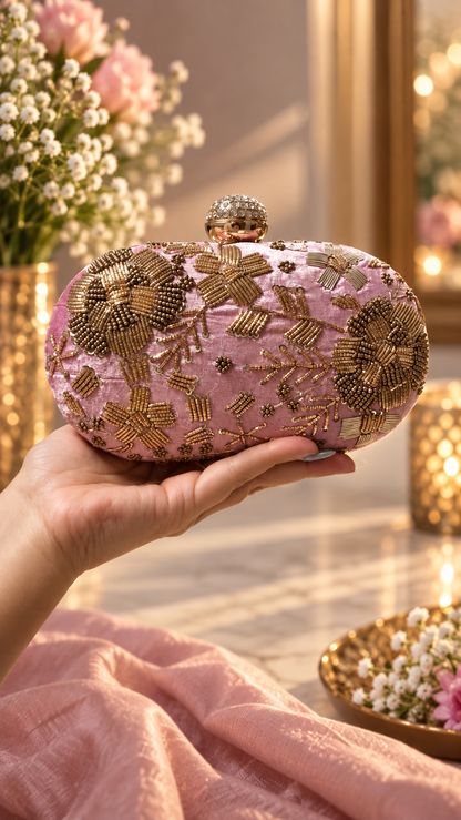 Blush Bloom Embellished Velvet Clutch