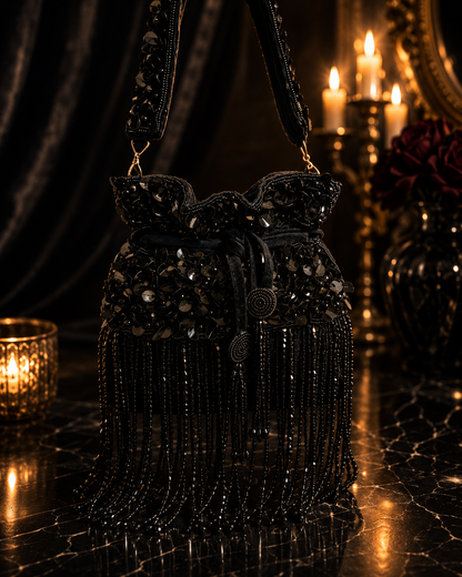 Midnight Fringe Embellished Potli Bag