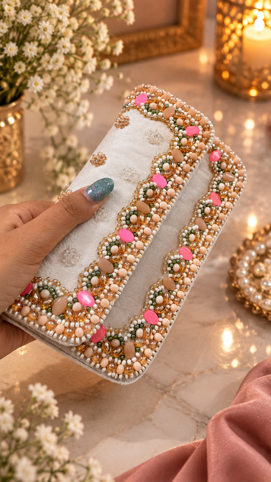 Blush Beaded Handcrafted Clutch Bag