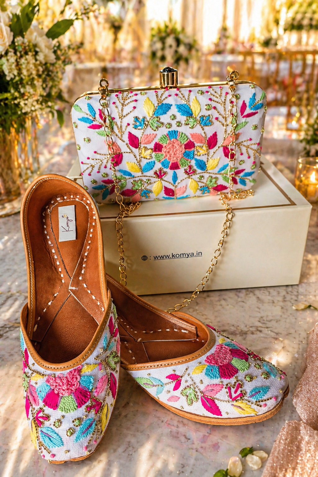 White Floral Jutti & Clutch Bag Combo