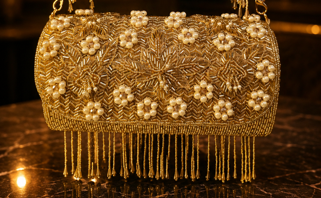 Golden Pearl Embellished Handbag