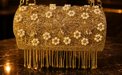 Golden Pearl Embellished Handbag