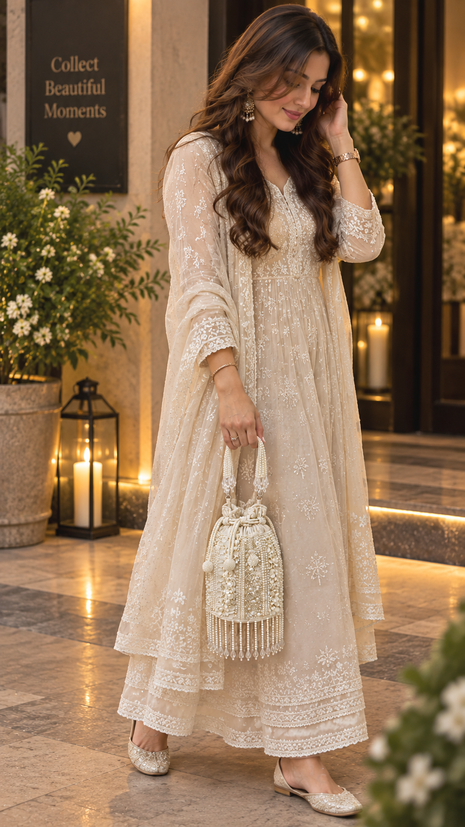Ivory Pearl Cascade Potli Bag