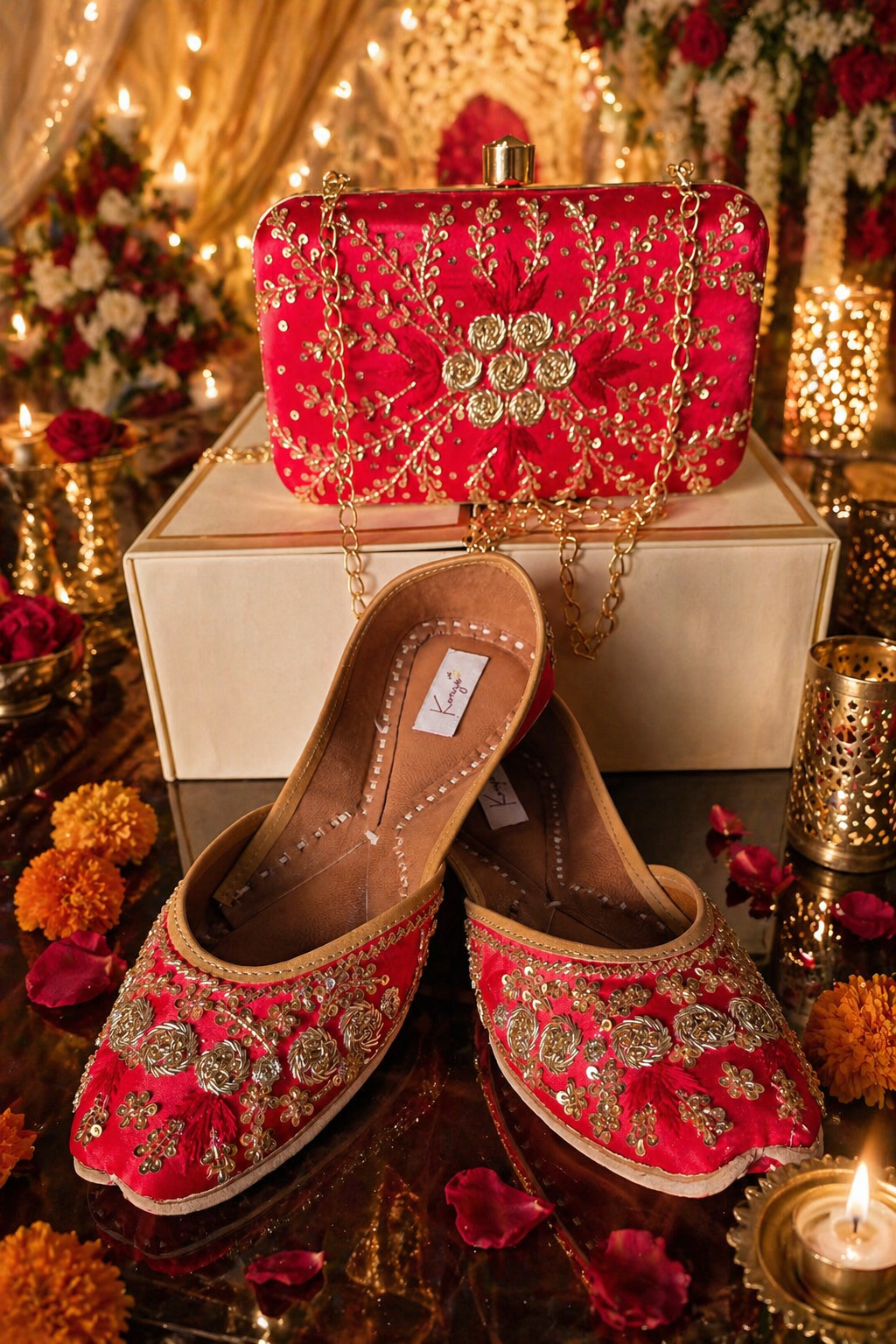 Red Festive Embroidered Jutti & Clutch Bag Combo