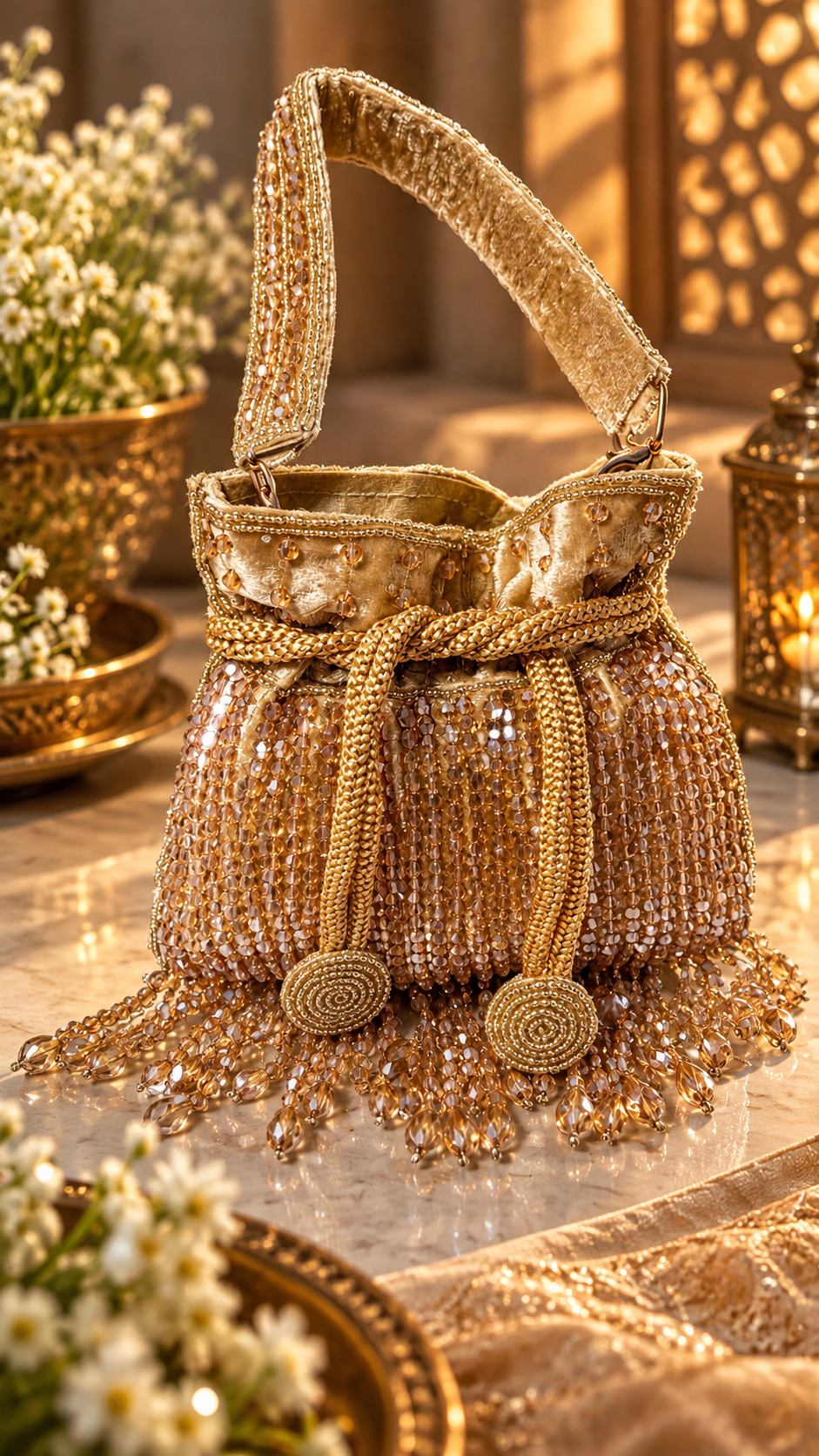 Gold Crystal Cascade Mini Potli Bag