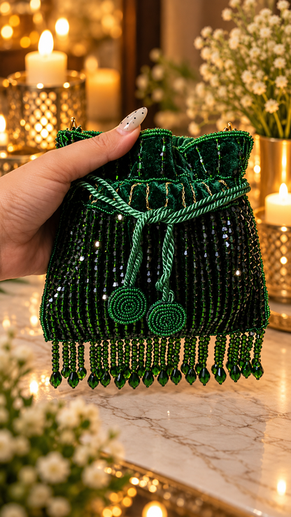Emerald Luxe Beaded Mini Potli Bag