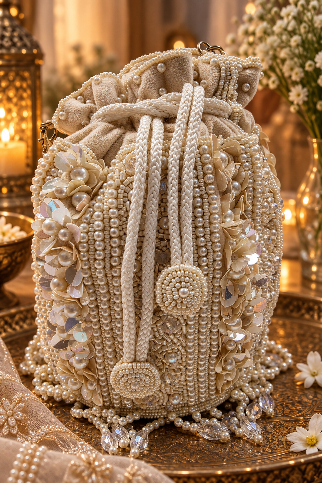 Ivory Pearl Cascade Potli Bag