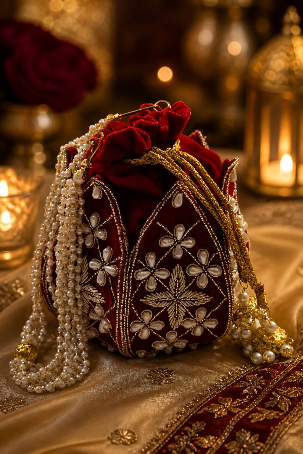 Silk Lotus Potli Bag (RED)