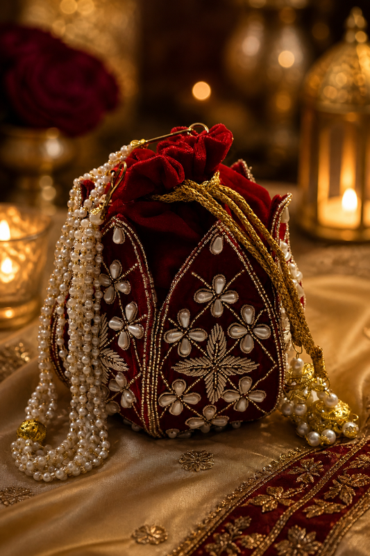 Silk Lotus Potli Bag (RED)
