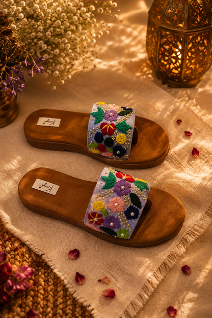 Lavender Bloom Embroidered Slides