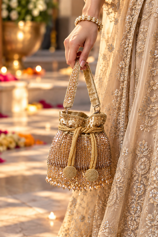 Gold Crystal Cascade Mini Potli Bag