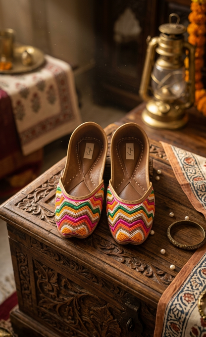 Multicolor Chevron Embellished Jutti