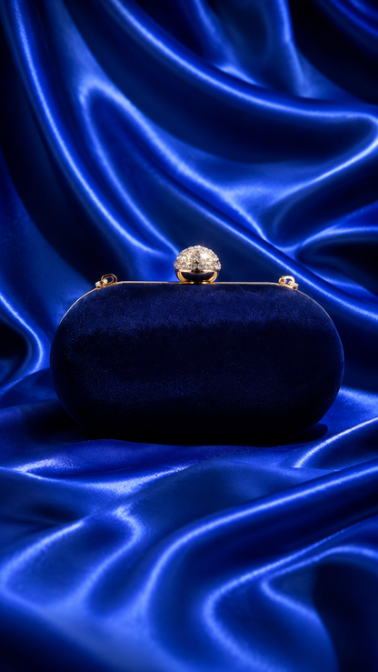 Royal Blue Regal Bloom Embellished Clutch