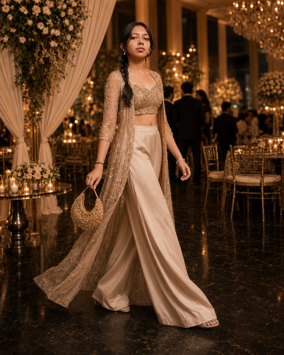 Crystal Cascade Half-moon Bag GOLD
