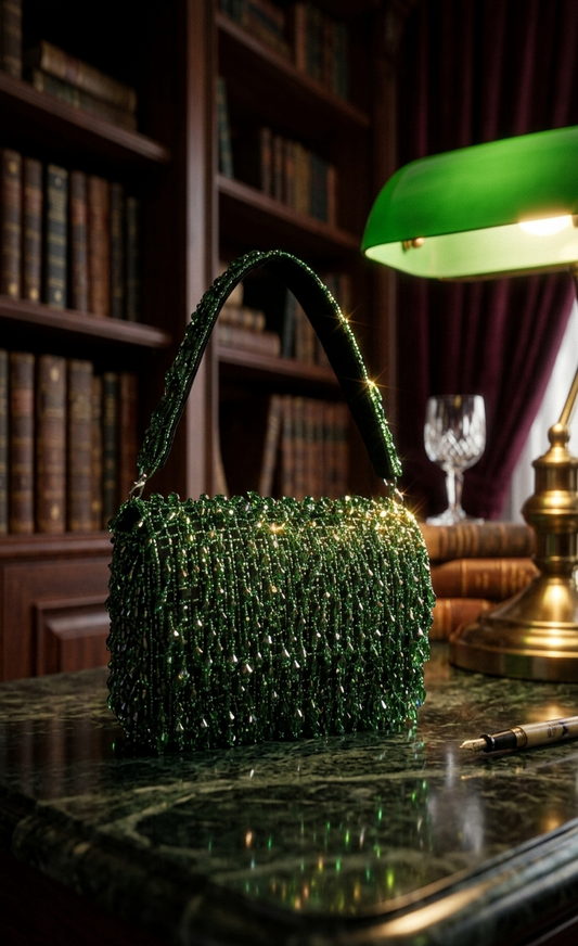 Green Emerald Beaded Shoulder Bag