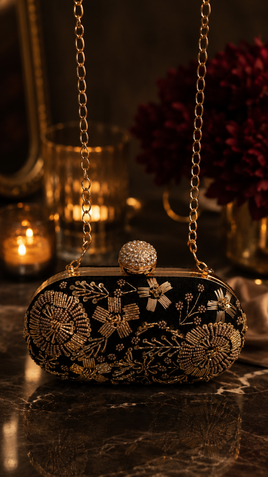 Midnight Bloom Embellished Clutch