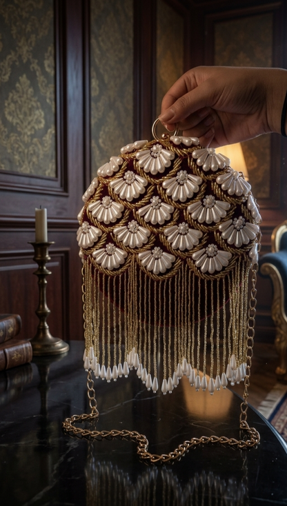 Pearl Round Clutch with tassels