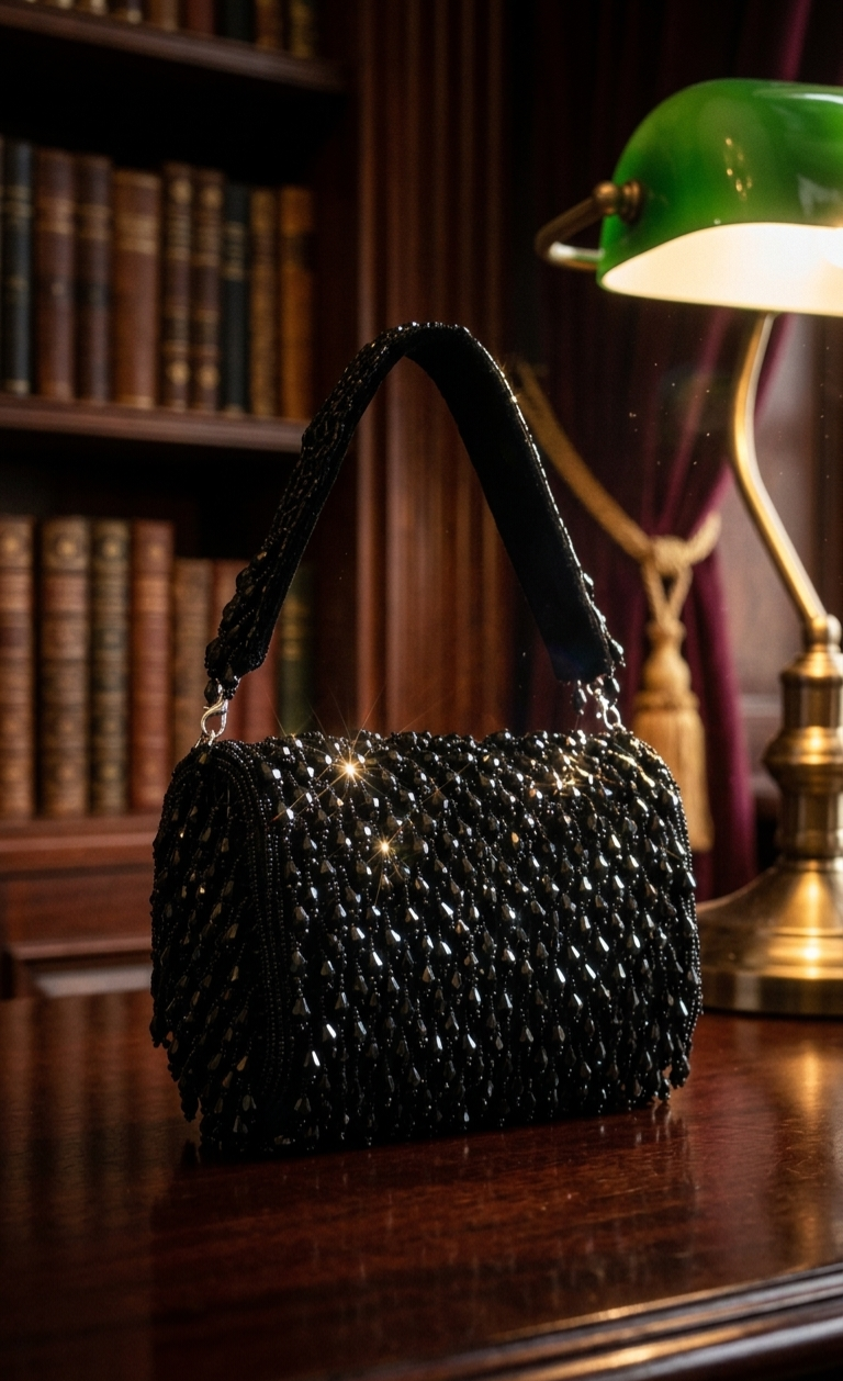 Black Beaded Statement Shoulder Bag