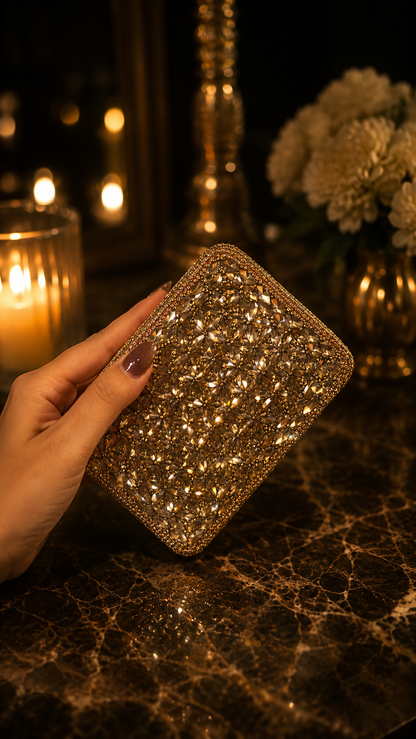 Antique Bronze Crystal Mini Clutch