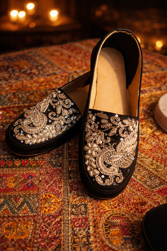 Midnight Noir black Embellished Loafers