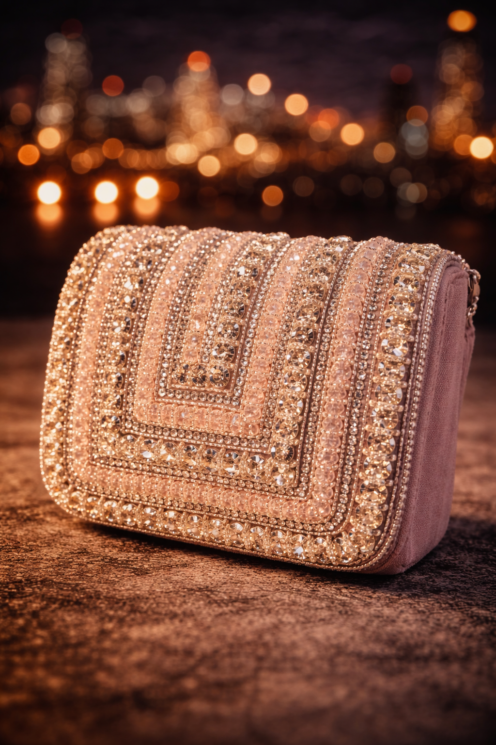 Embellished blush-toned Crystal Statement Bag