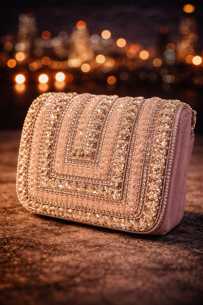 Embellished blush-toned Crystal Statement Bag