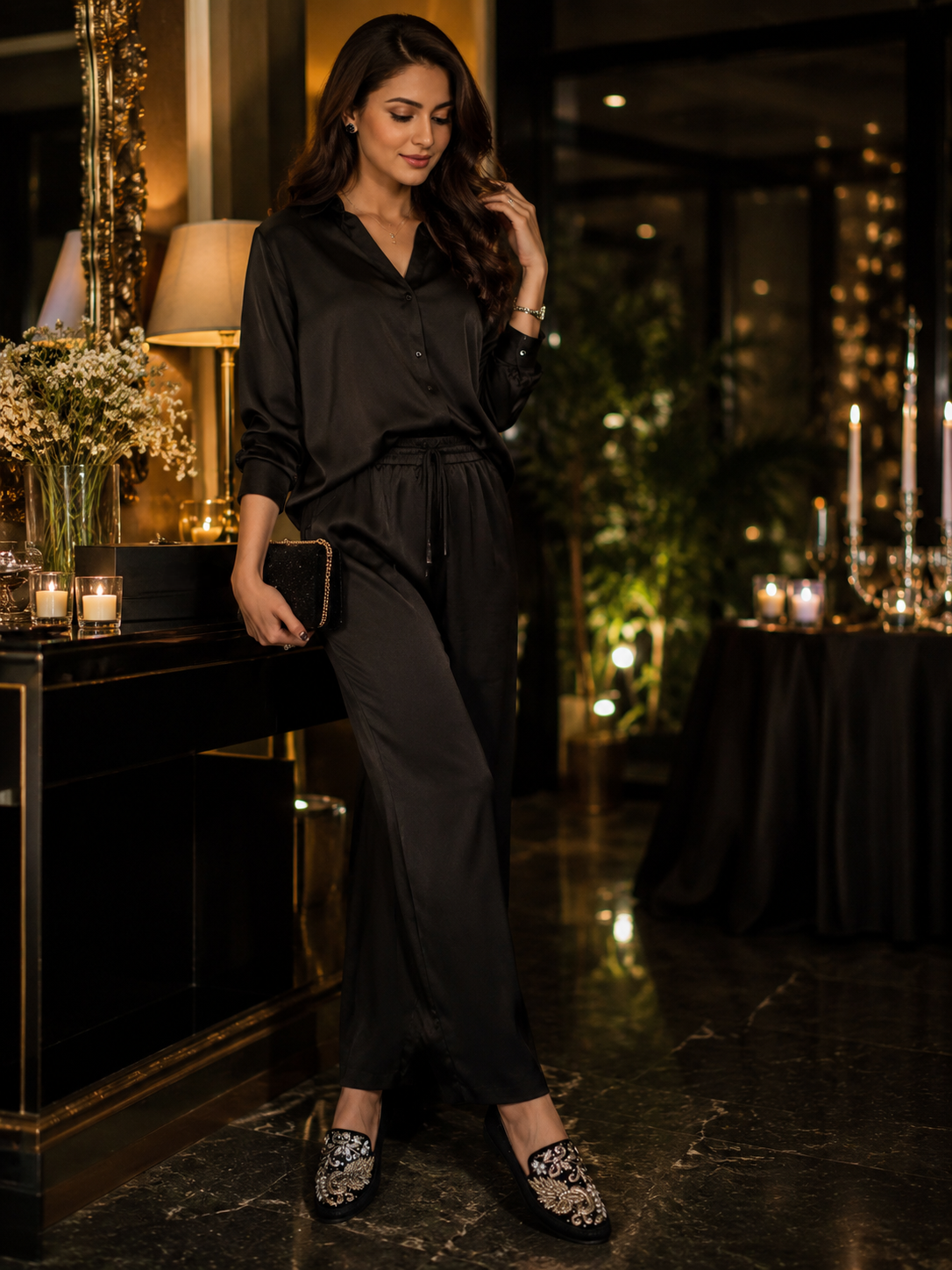 Midnight Noir black Embellished Loafers