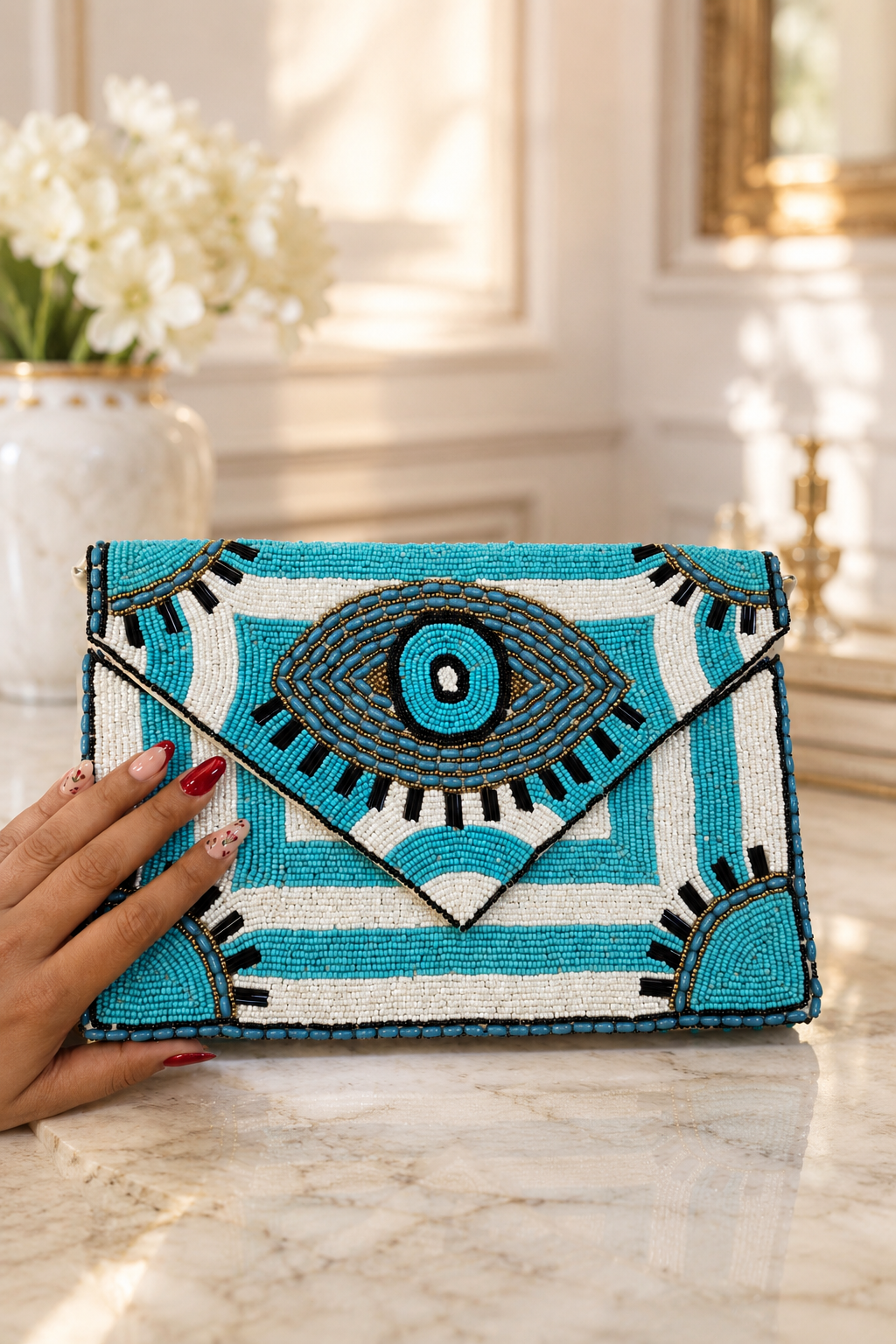 Evil Eye Beaded Envelope Bag
